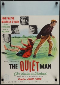 5s0070 QUIET MAN Dutch 1953 great art of John Wayne dragging Maureen O'Hara, John Ford!