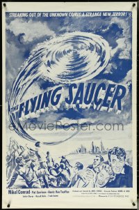 5s0894 FLYING SAUCER 1sh R1953 cool sci-fi artwork of UFOs from space & terrified people!