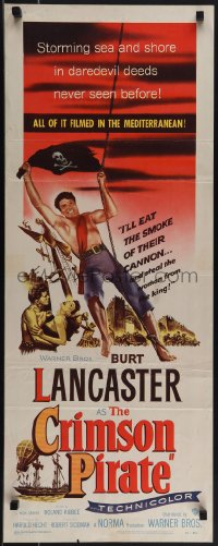 5s0512 CRIMSON PIRATE insert 1952 great image of barechested Burt Lancaster swinging on rope!