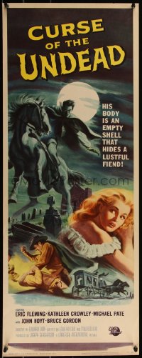 5s0513 CURSE OF THE UNDEAD insert 1959 art of fiend on horseback in graveyard by Reynold Brown!