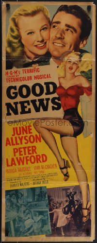 5s0531 GOOD NEWS insert 1947 romantic c/u of June Allyson & Peter Lawford + art of sexy dancer!