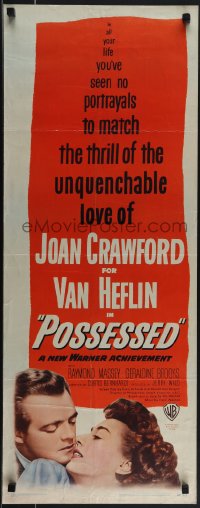 5s0581 POSSESSED insert 1947 great romantic close image of Joan Crawford & Van Heflin!