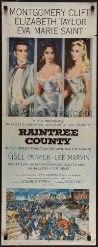 5s0586 RAINTREE COUNTY insert 1957 art of Montgomery Clift, Elizabeth Taylor & Eva Marie Saint!