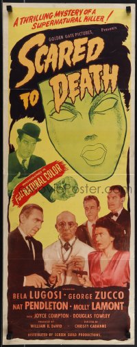 5s0596 SCARED TO DEATH insert 1947 Bela Lugosi horror comedy, death mask artwork over cast!