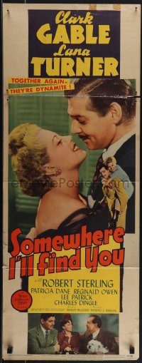 5s0600 SOMEWHERE I'LL FIND YOU insert 1942 wonderful close up of Clark Gable kissing Lana Turner!