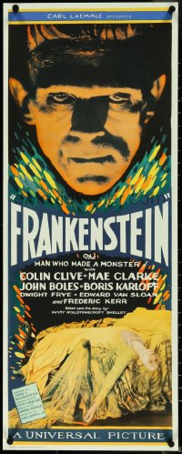 5s0085 FRANKENSTEIN 14x36 REPRO poster 2010s close-up Boris Karloff and great art from insert!