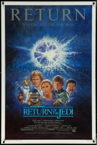 5s1032 RETURN OF THE JEDI studio style 1sh R1985 George Lucas classic, Mark Hamill, Ford, Tom Jung art!