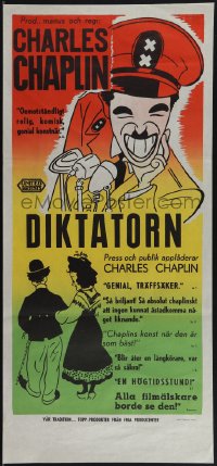 5s0240 GREAT DICTATOR Swedish stolpe 1945 Charlie Chaplin directs and stars, wacky WWII comedy!