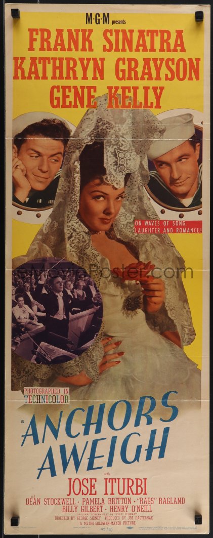 5s0487 ANCHORS AWEIGH insert 1945 art of sailors Frank Sinatra & Gene Kelly  with Kathryn Grayson!