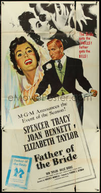 5t0437 FATHER OF THE BRIDE 3sh 1950 art of Liz Taylor in wedding gown & broke Spencer Tracy!