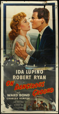 5t0452 ON DANGEROUS GROUND 3sh 1951 Nicholas Ray noir classic, art of Robert Ryan & Ida Lupino!