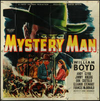 5t0420 MYSTERY MAN 6sh 1944 great art of William Boyd as Hopalong Cassidy & cattle stampede, rare!