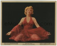 5t1360 PRINCE & THE SHOWGIRL color 8x10 still #7 1957 best sexy Marilyn Monroe kneeling in red dress!