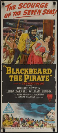 5t0517 BLACKBEARD THE PIRATE Aust daybill 1953 close-up art of Robert Newton in the title role!