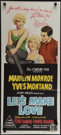 5t0530 LET'S MAKE LOVE Aust daybill 1960 art of sexy Marilyn Monroe & Yves Montand, different!