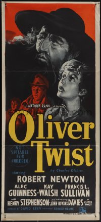 5t0534 OLIVER TWIST Aust daybill 1949 Alec Guinness as Fagin, directed by David Lean, cool art!