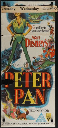 5t0535 PETER PAN Aust daybill 1953 Disney cartoon fantasy classic, where adventure never ends, rare!