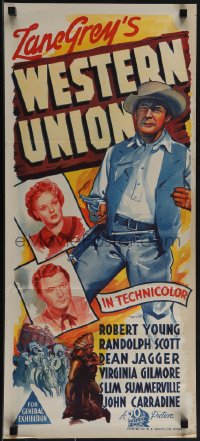 5t0538 WESTERN UNION Aust daybill 1941 Zane Grey, Fritz Lang, Young, Randolph Scott, ultra rare!