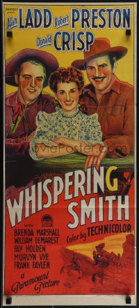 5t0539 WHISPERING SMITH Aust daybill 1949 Ladd, Preston & Marshall, by Richardson Studio, rare!