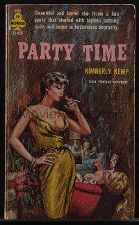 5t1298 PARTY TIME signed paperback book 1964 by author Kimberly Kemp, sexy Paul Rader cover art!