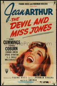 5t0893 DEVIL & MISS JONES 1sh 1941 great close up artwork of laughing sales girl Jean Arthur!