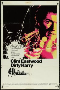 5t0898 DIRTY HARRY 1sh 1971 art of Clint Eastwood pointing his .44 magnum, Don Siegel crime classic!