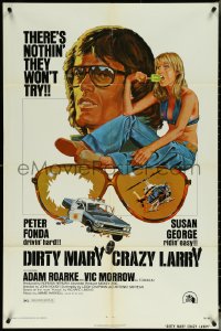 5t0901 DIRTY MARY CRAZY LARRY 1sh 1974 Fonda w/Susan George sucking on popsicle, art by Tanenbaum!