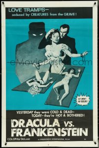 5t0905 DRACULA VS. FRANKENSTEIN 1sh 1971 kings of horror battling it out, sexy girl in peril!