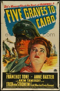 5t0934 FIVE GRAVES TO CAIRO 1sh 1943 Billy Wilder, Nazi Erich von Stroheim, Anne Baxter!