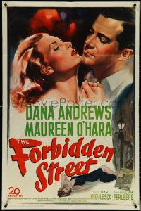 5t0939 FORBIDDEN STREET 1sh 1949 great close up art of Dana Andrews & sexy Maureen O'Hara!