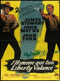 5t0144 MAN WHO SHOT LIBERTY VALANCE French 1p 1962 Grinsson art of John Wayne & James Stewart, Ford!