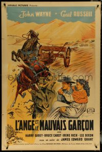 5t0127 ANGEL & THE BADMAN French 32x47 1950 different art of cowboy John Wayne & Gail Russell, rare!