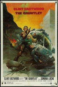 5t0949 GAUNTLET 1sh 1977 Clint Eastwood & Sondra Locke by Frank Frazetta, large credit design!