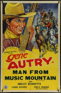 5t0950 GENE AUTRY 1sh 1945 Man From Music Mountain, great singing cowboy art with guitar!