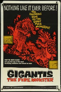 5t0953 GIGANTIS THE FIRE MONSTER 1sh 1959 cool art of Godzilla breathing flames at Angurus!