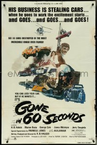 5t0960 GONE IN 60 SECONDS 1sh 1974 cool art of stolen cars by Edward Abrams, crime classic!