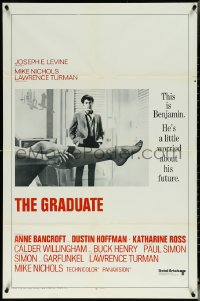 5t0964 GRADUATE int'l 1sh 1968 classic image of Dustin Hoffman & sexy leg in bed, pre-awards!