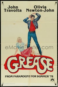 5t0966 GREASE teaser 1sh 1978 Linda Fennimore art of John Travolta & Olivia Newton-John, classic!