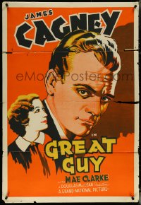 5t0969 GREAT GUY 1sh 1936 cool artwork portrait of James Cagney + pretty Mae Clarke!