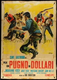 5t0473 FISTFUL OF DOLLARS Italian 1p R1966 Sergio Leone, Eastwood, Symeoni art from 1st release!