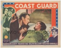 5t0620 COAST GUARD LC 1939 c/u of Randolph Scott comorting pretty Frances Dee laying in bed, rare!