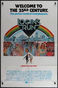 5t1031 LOGAN'S RUN 1sh 1976 art of Michael York & Jenny Agutter running away by Charles Moll!