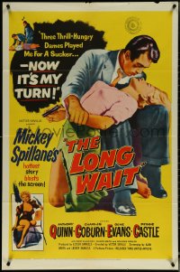 5t1035 LONG WAIT 1sh 1954 Mickey Spillane, art of Anthony Quinn & sexy girl with gun!