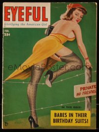 5t0396 EYEFUL magazine Feb 1953 Peter Driben cover art of sexy lady caught on barbed wire fence!