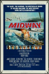 5t1061 MIDWAY style B 1sh 1976 Charlton Heston, Henry Fonda, dramatic naval battle art!