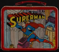 5t0297 SUPERMAN lunch box 1967 a great different superhero artwork scene on each side of it!