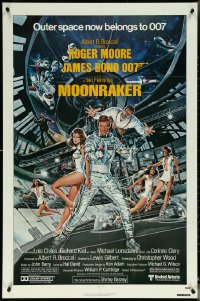 5t1070 MOONRAKER 1sh 1979 Goozee art of Roger Moore as James Bond, Kiel as Jaws & sexy ladies!