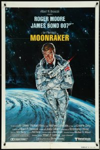 5t1069 MOONRAKER int'l teaser 1sh 1979 art of Roger Moore as Bond in space by Goozee!