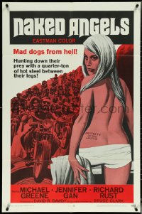 5t1077 NAKED ANGELS 1sh 1969 Roger Corman, art of sexy barely-clothed girl, motorcycle gangs!