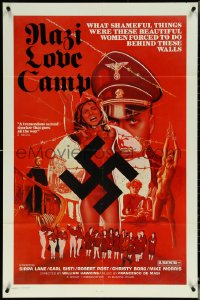 5t1079 NAZI LOVE CAMP 1sh 1977 classic bad taste artwork of tortured girls & swastika!